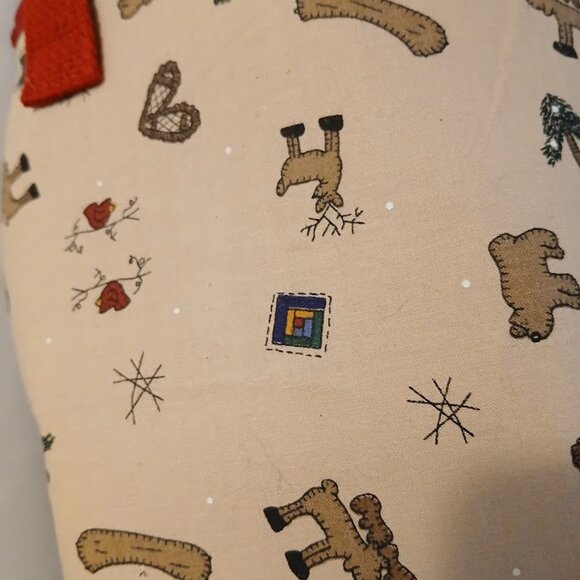 NEW Reusable Fabric Gift Bag Christmas Moose Beige Red Farmhouse style 8x8x4" - Picture 3 of 5